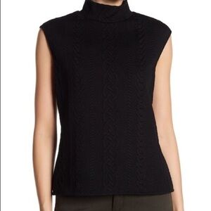 Vince Camuto Cable Knit Black Sleeveless Mock Neck Blouse
